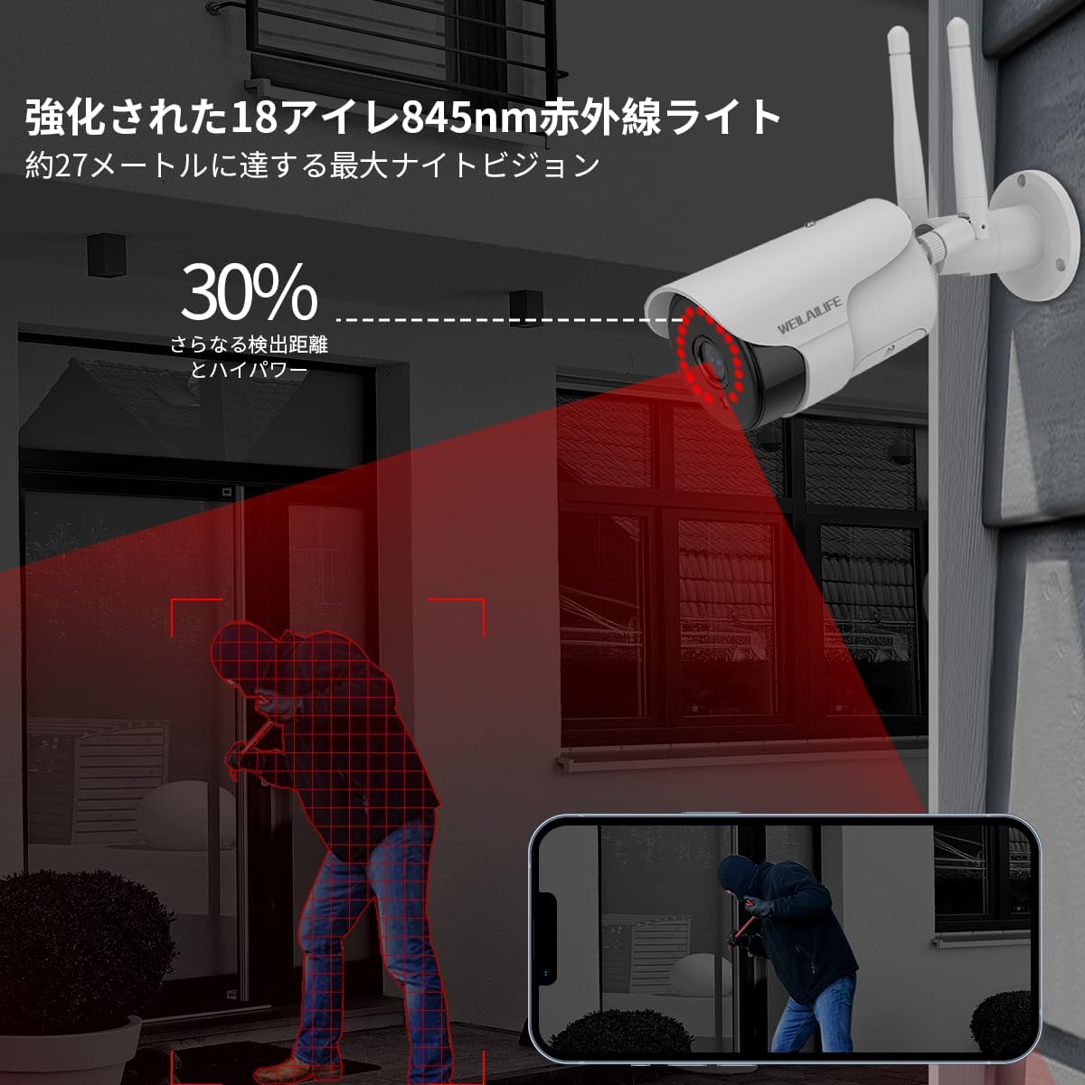 【双方向通話・130° 超広角】WEILAILIFE 防犯カメラ ワイヤレス 屋外 500万画素 防犯カメラ 監視カメラ 無線 デュアルアンテナセキュリティワイヤレスカメラシステム屋外ワイヤレスセキュリティカメラ ホーム WiFi 監視弾丸屋外カメラ 増設カメラ 追加カメラ