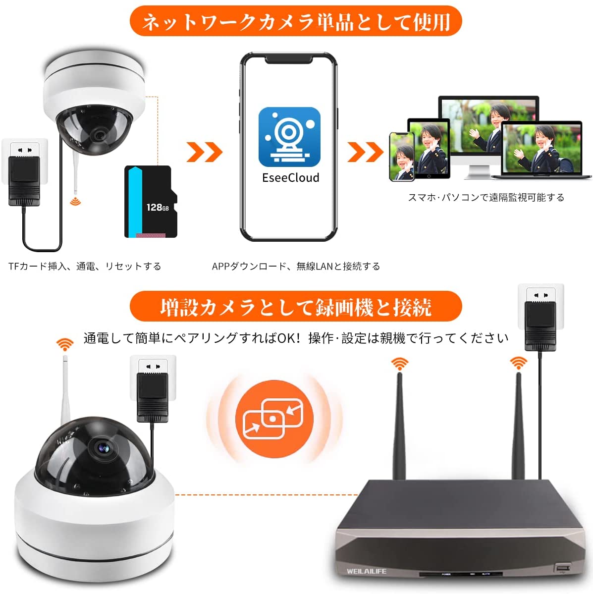 防犯カメラ 屋外 ワイヤレス 監視カメラ SDカード録画 留守 ネットワークカメラ 家庭用 スマホ 500万画素 簡単設置 遠隔監視 防水 IPカメラ 屋内 無線 WIFI対応 動体検知 アラーム機能 音声機能 暗視撮影