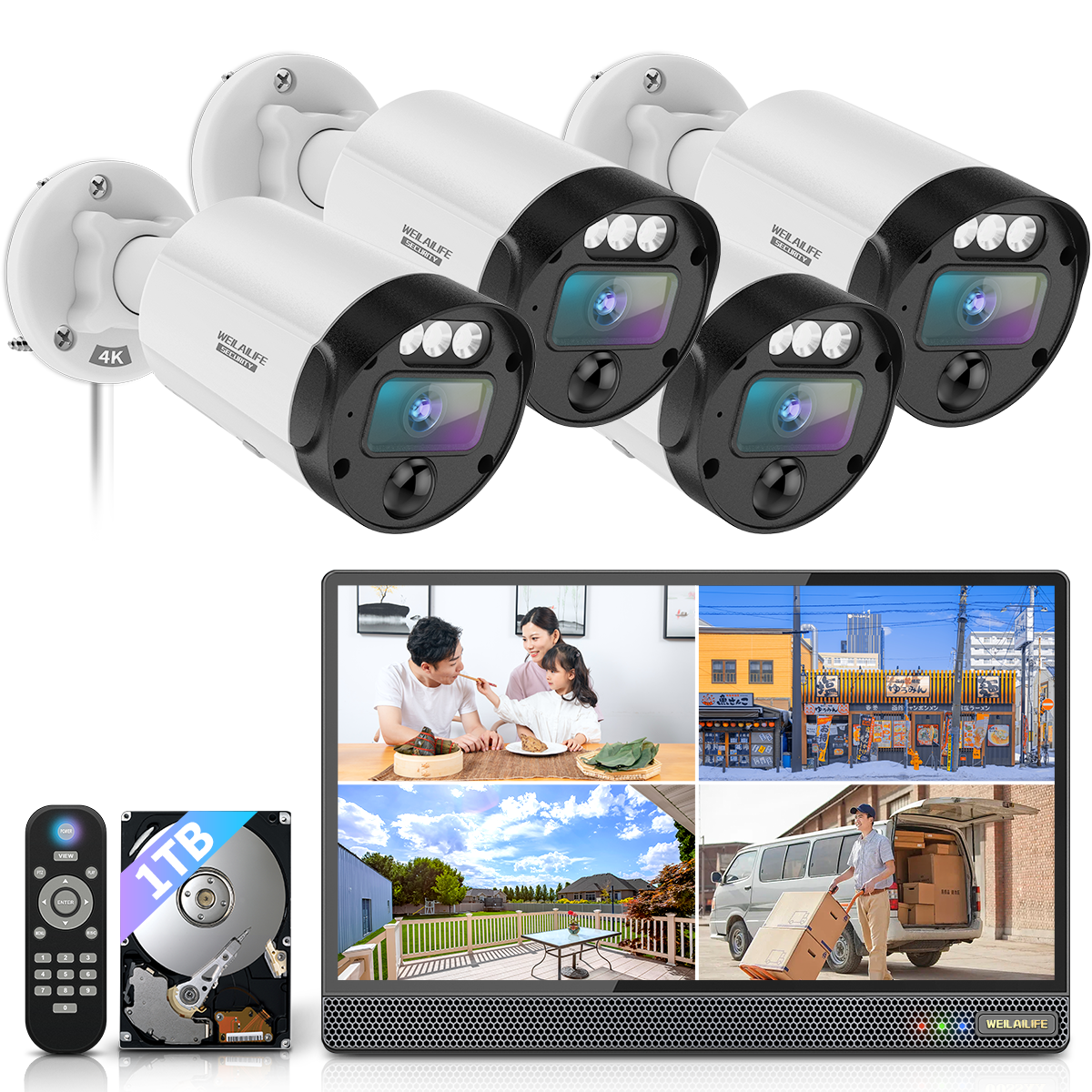 800万画素・双方向通話・130°超広角防犯カメラモニター付き 800万画素・双方向通話・130°超広角】 防犯カメラ 有線 モニター