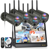 画像をギャラリービューアに読み込む, 【双方向通話・赤青ランプ警告・130° 超広角】WEILAILIFE 防犯カメラセット ワイヤレス 屋外屋内 4台 無線 監視カメラシステム セキュリティカメラ 15.6インチモニター付き一体型録画機 ネットワーク スマホ対応